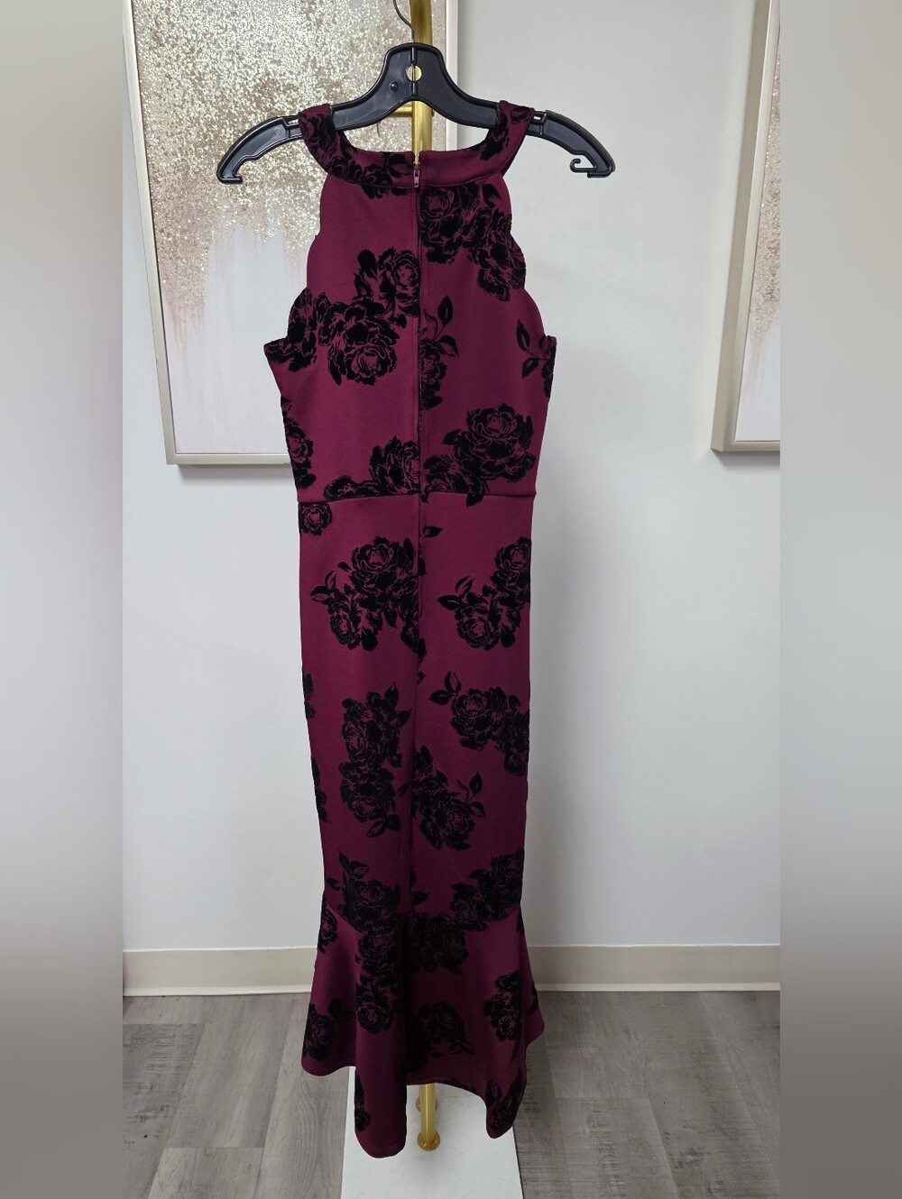 The Chateau Merlot Dress With Black Velvet Flowers